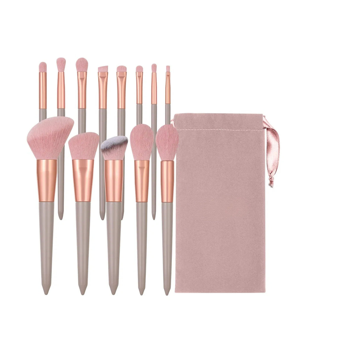 Pink Makeup Brush Set with Pouch, 13 Piece