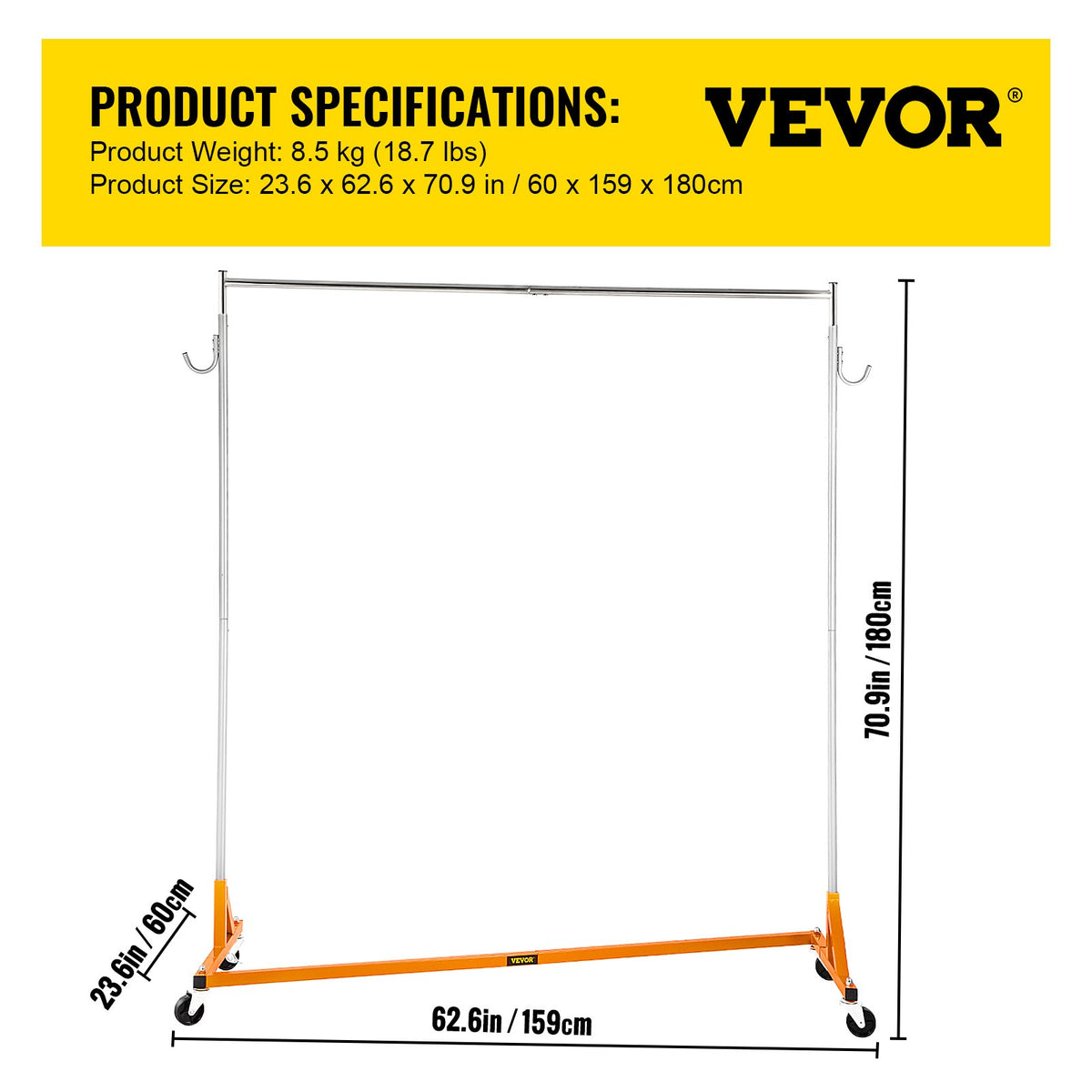 Rolling Z-Base Garment Rack, Height Adjustable - image 4