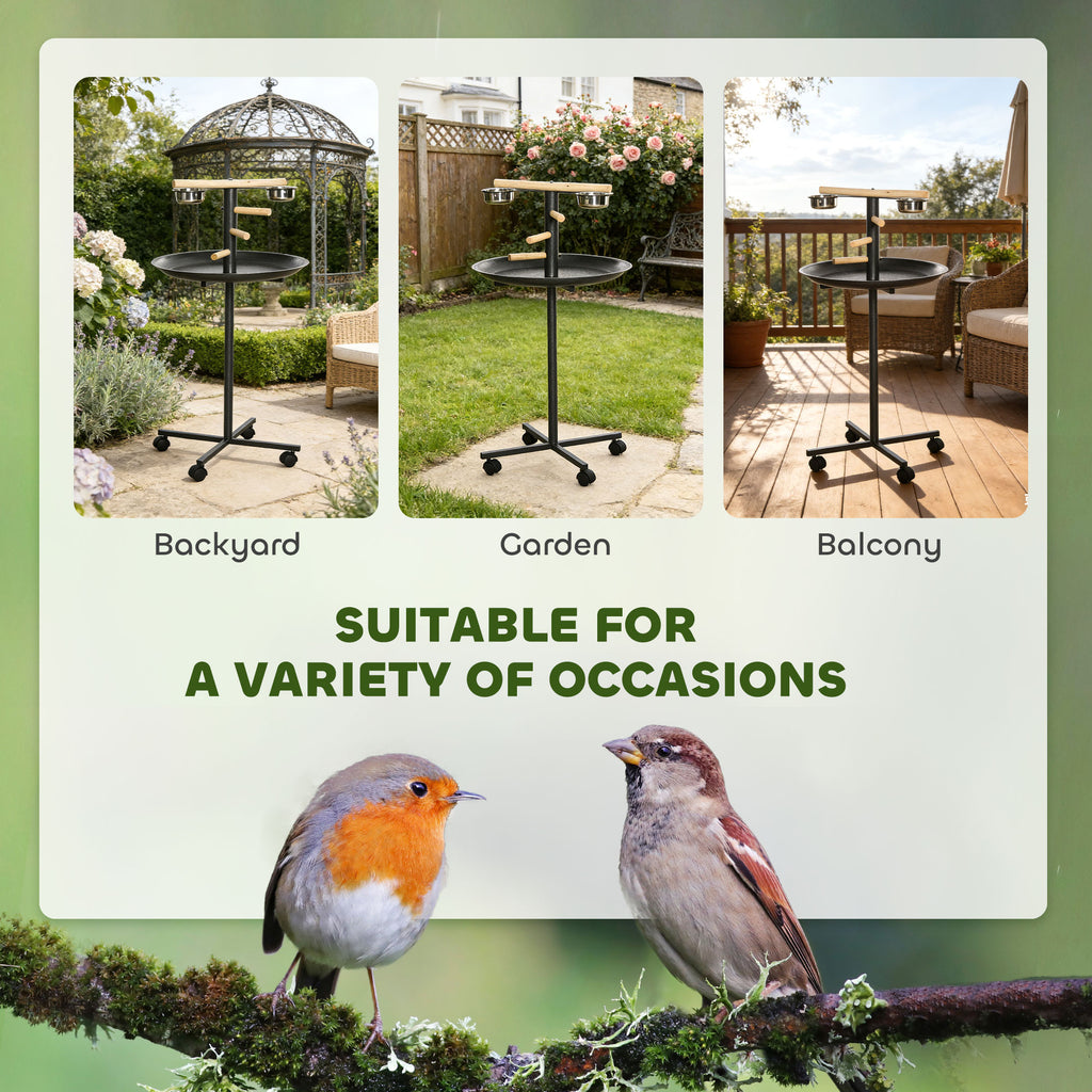 Bird Play Stand with Wheels and Feeding Bowls - image 4