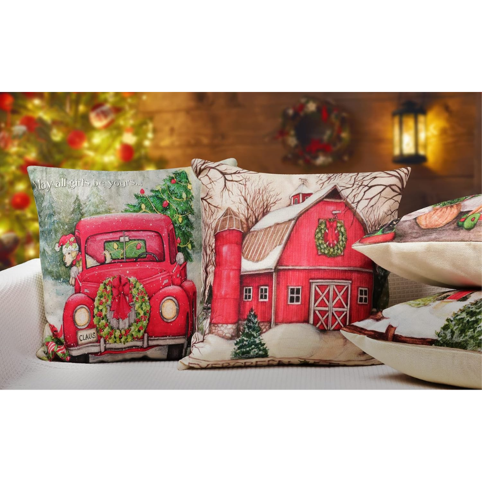 Christmas Farmhouse Pillow Covers, 18 x 18 in, Set of 4 - image 4