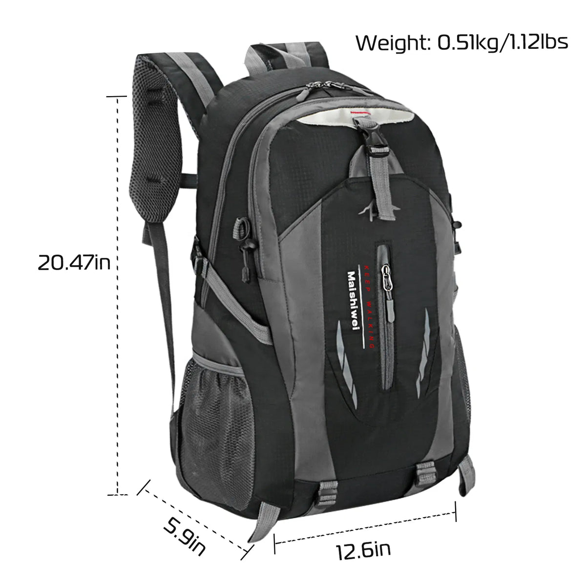 36L Water-Resistant Hiking Backpack, Black - image 8