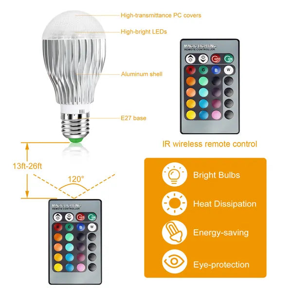 RGB Color Changing LED Bulb with Remote, 9W - image 5
