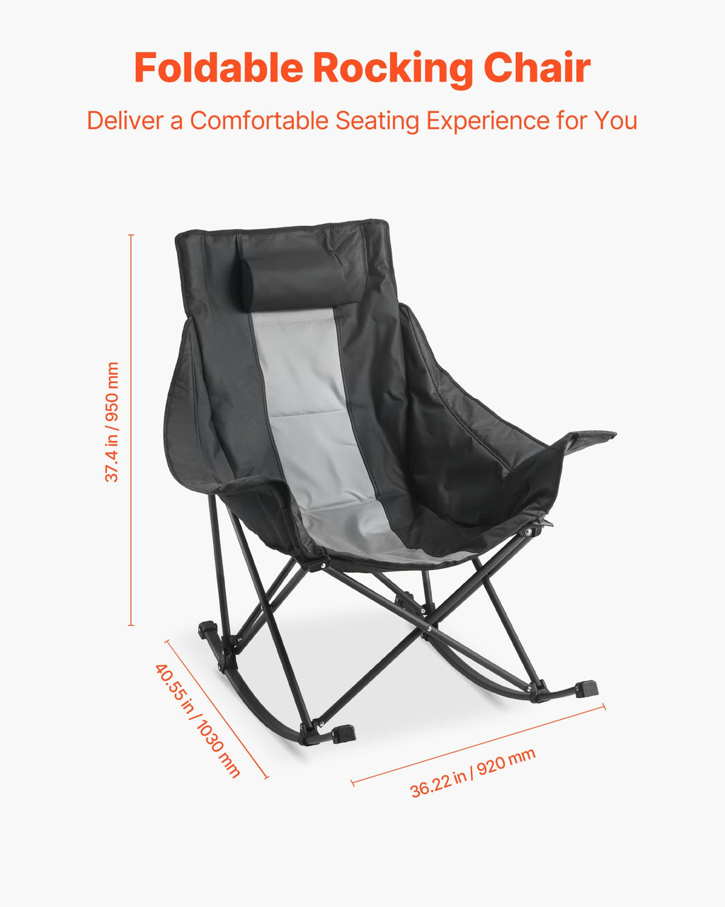 Folding Rocking Camping Chair, Black/Gray - image 4