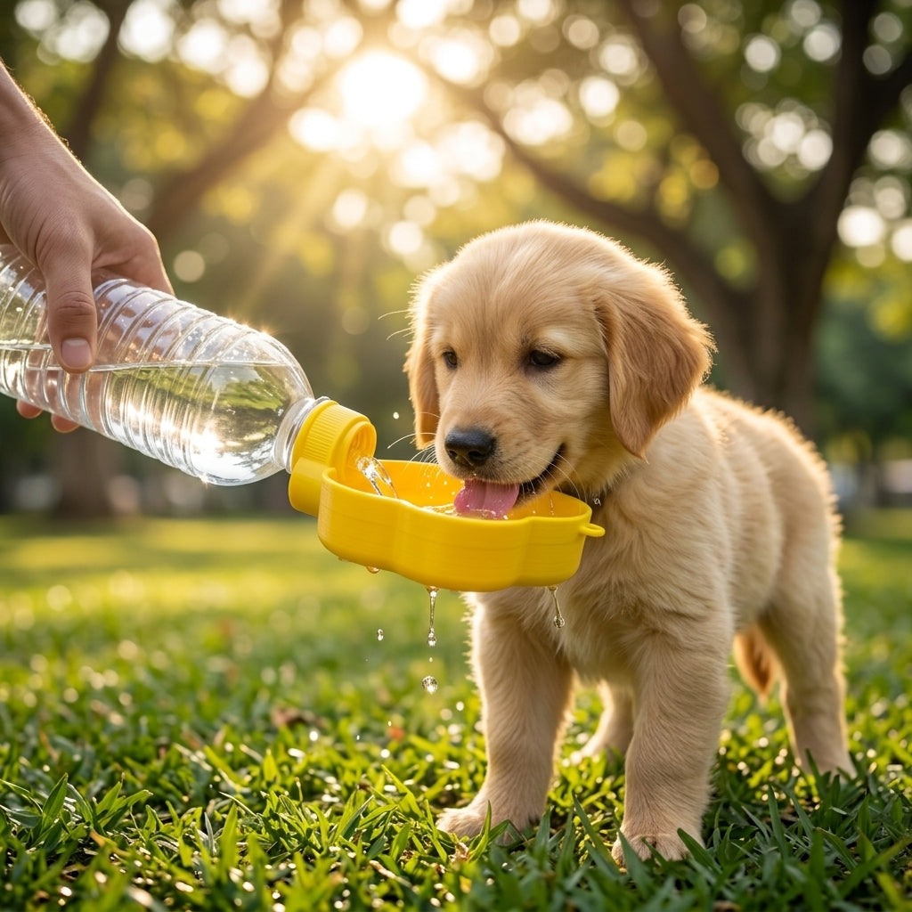 Paw-Shape Travel Bowl Attachment for Water Bottles, Yellow - image 2