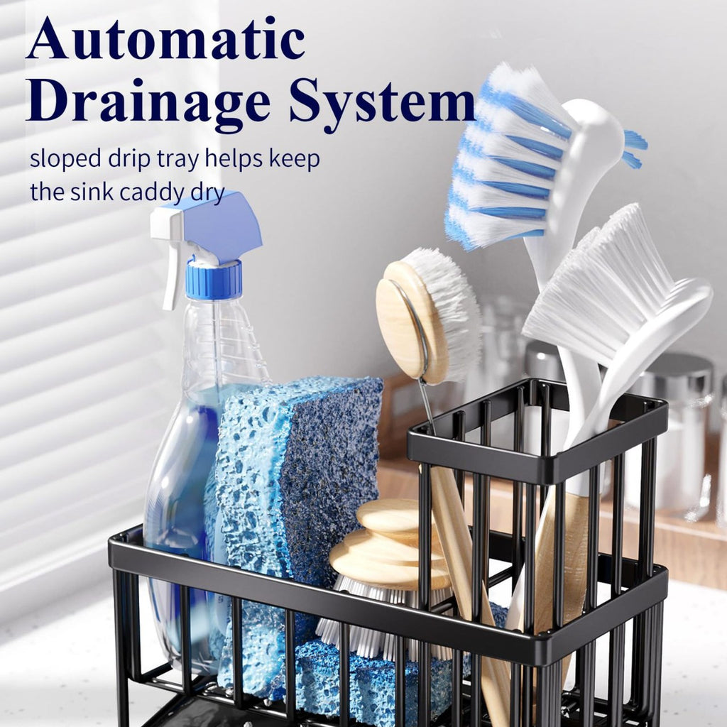 Kitchen Sink Caddy with Sponge and Brush Holder, Black - image 7