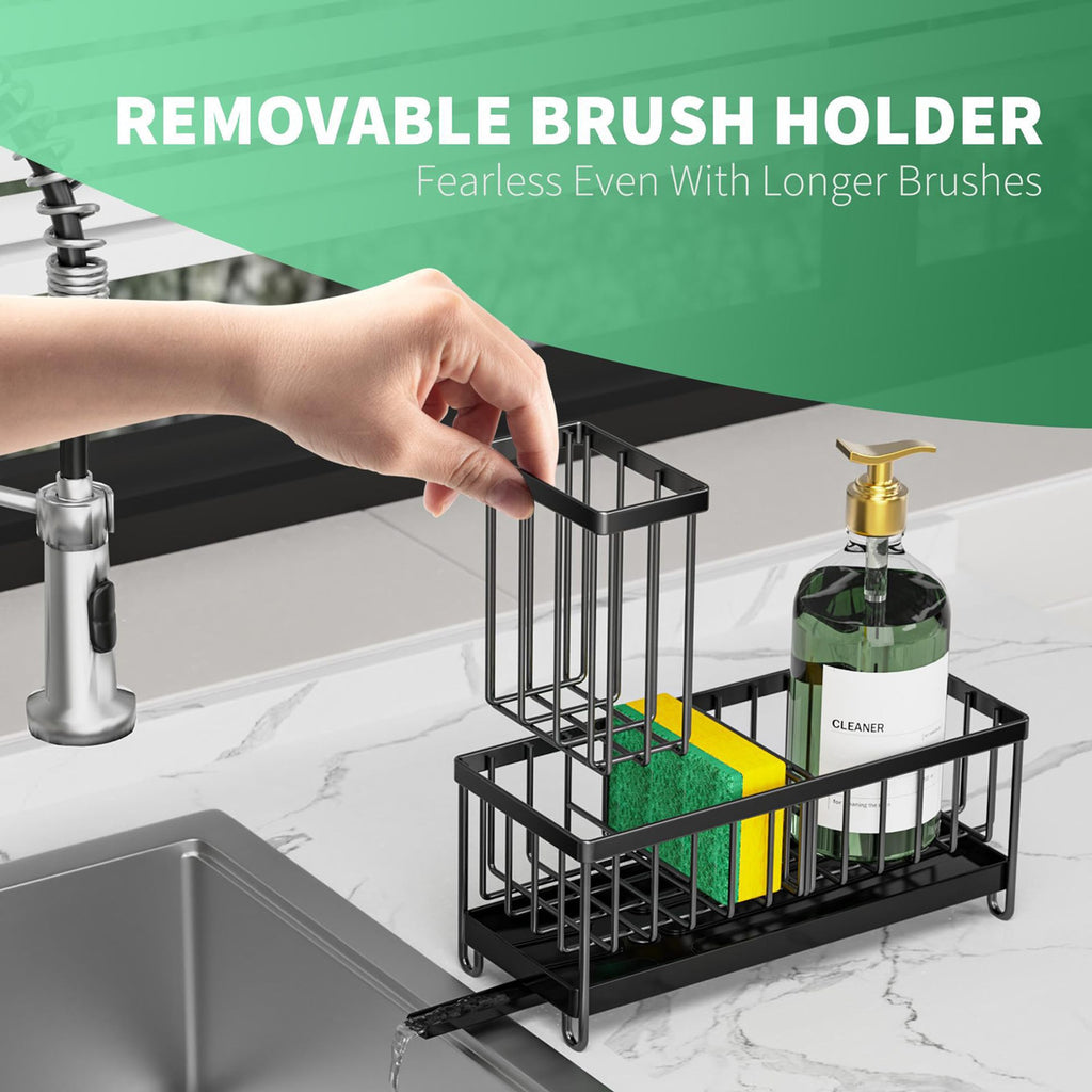 Kitchen Sink Caddy with Sponge and Brush Holder, Black - image 4