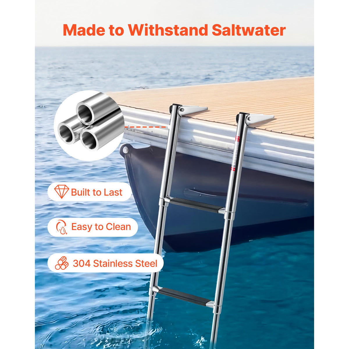 Boat Ladder, 3-Step Stainless Steel Telescoping - image 2