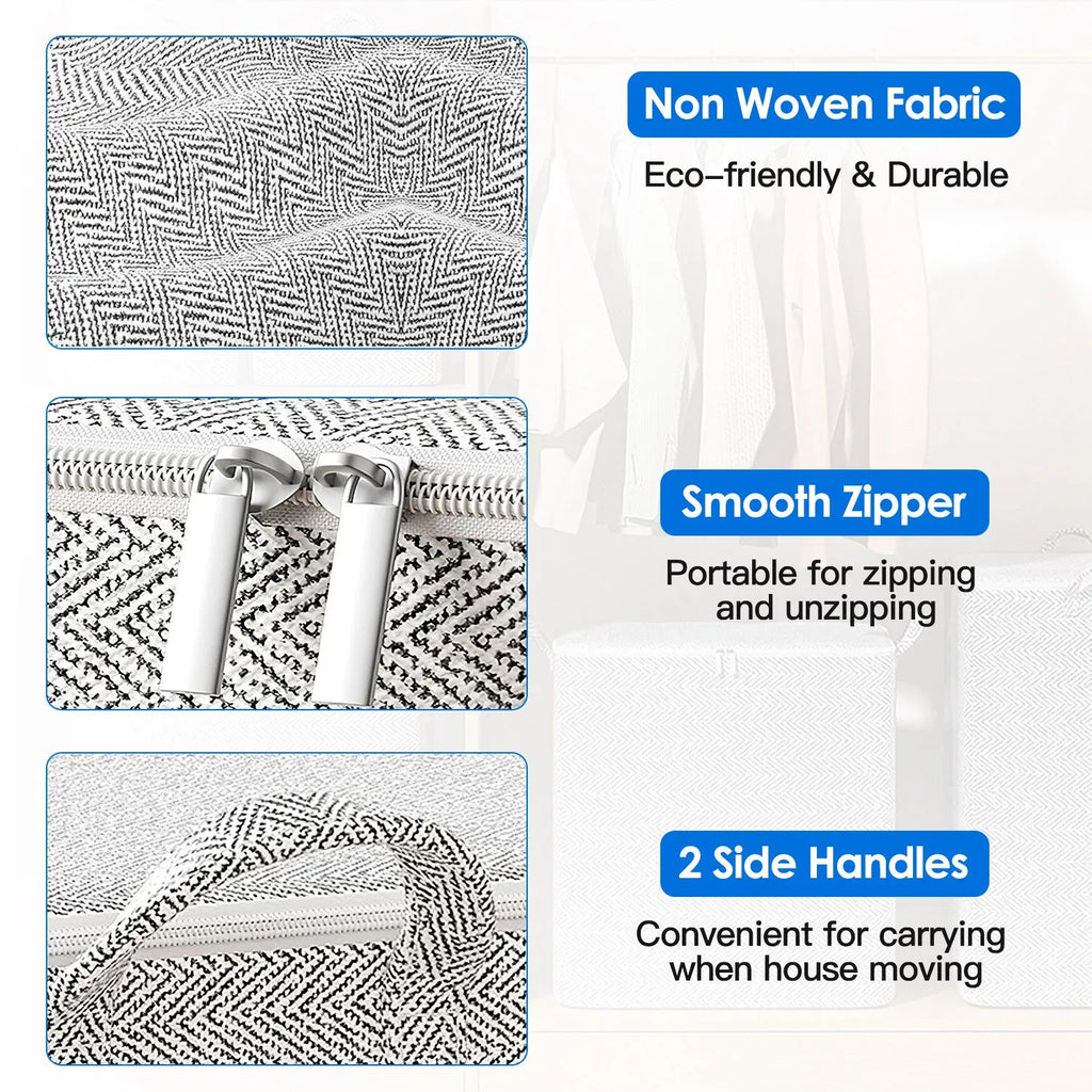 Foldable Storage Bags with Zipper and Handles, 4 Pack, Grey - image 4