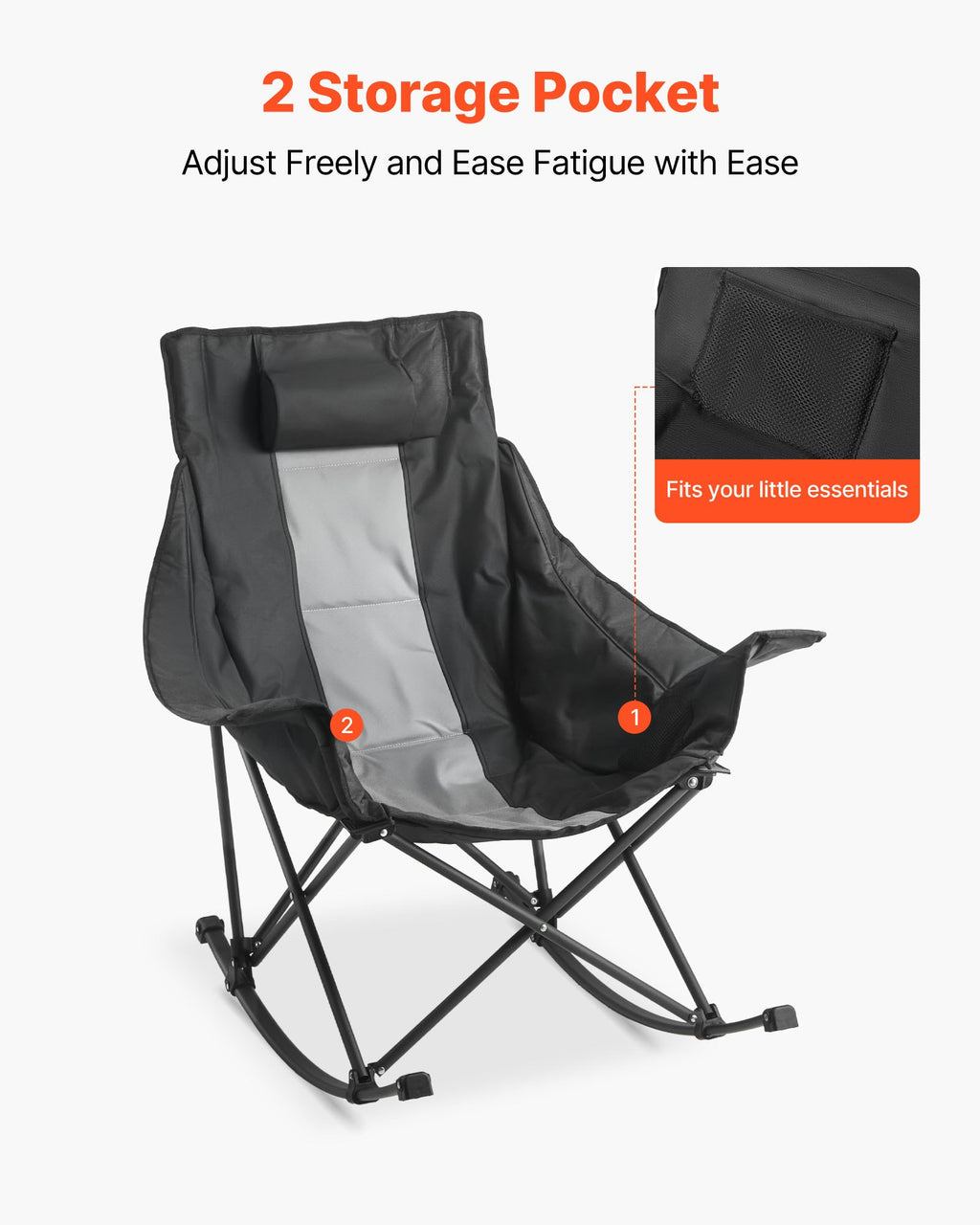 Folding Rocking Camping Chair, Black/Gray - image 3