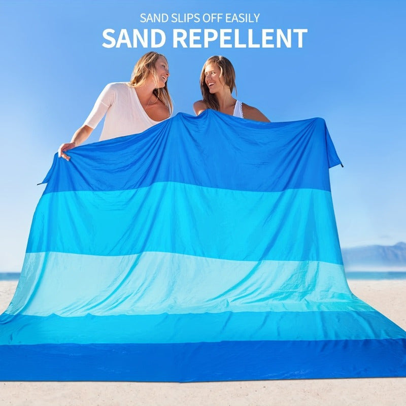 Extra Large Beach Blanket with Stakes, Blue Stripe - image 2