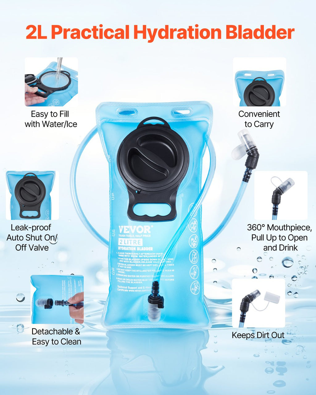 25L Hydration Backpack with 2L Bladder, Blue - image 3