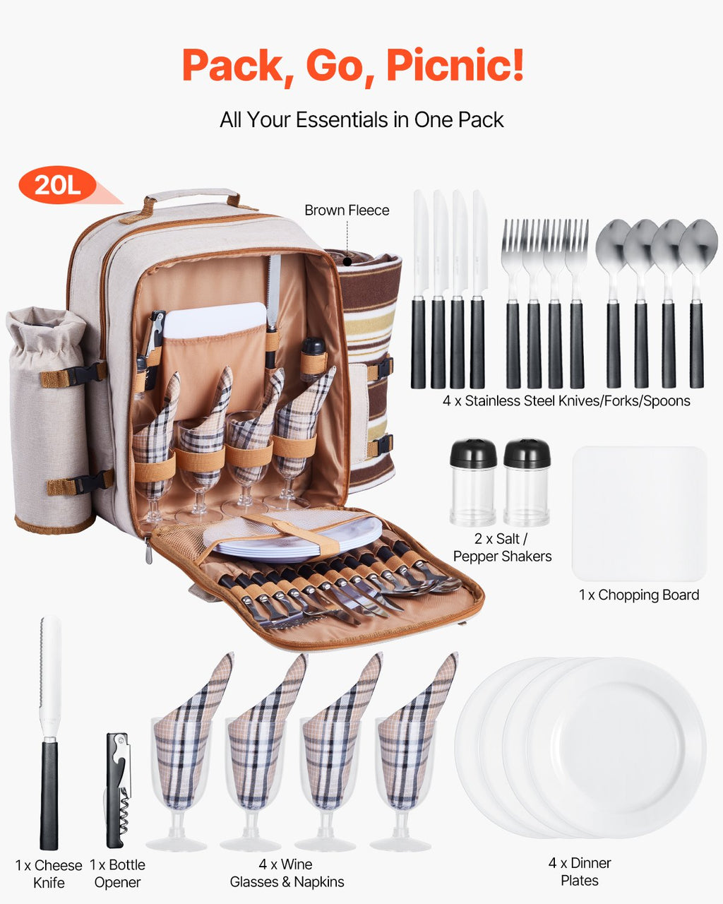 4-Person Picnic Backpack with Insulated Cooler - image 5