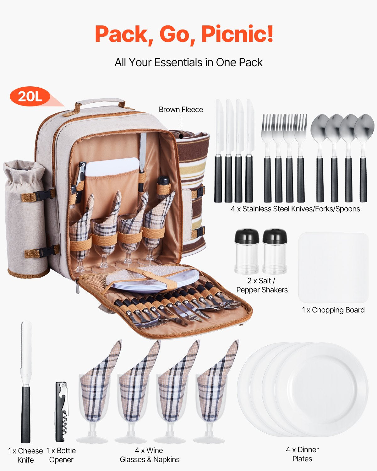 4-Person Picnic Backpack with Insulated Cooler - image 5