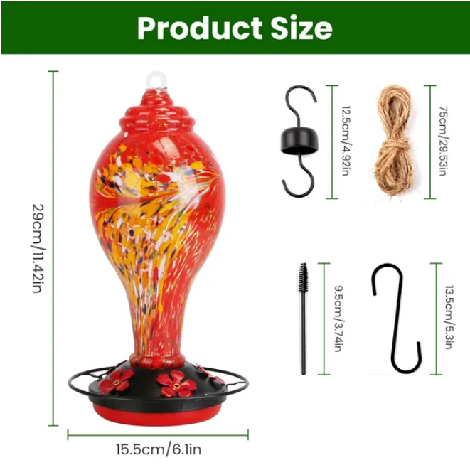 Glass Hummingbird Feeder, 5 Ports, Red