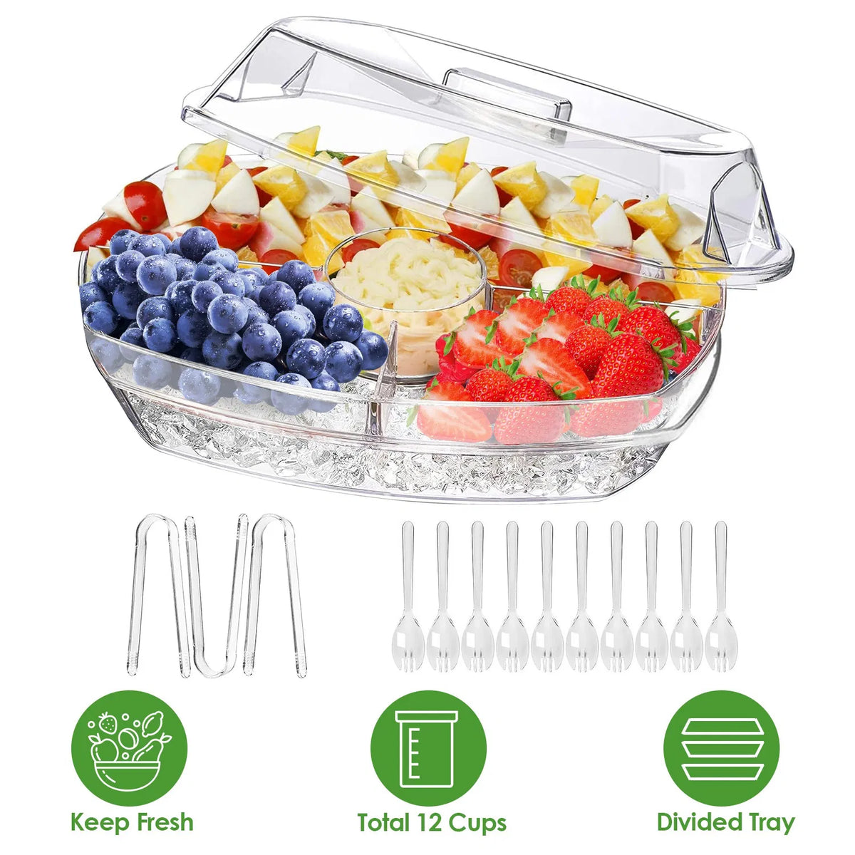 Chilled Serving Platter with Ice Tray and Lid, Divided - image 9