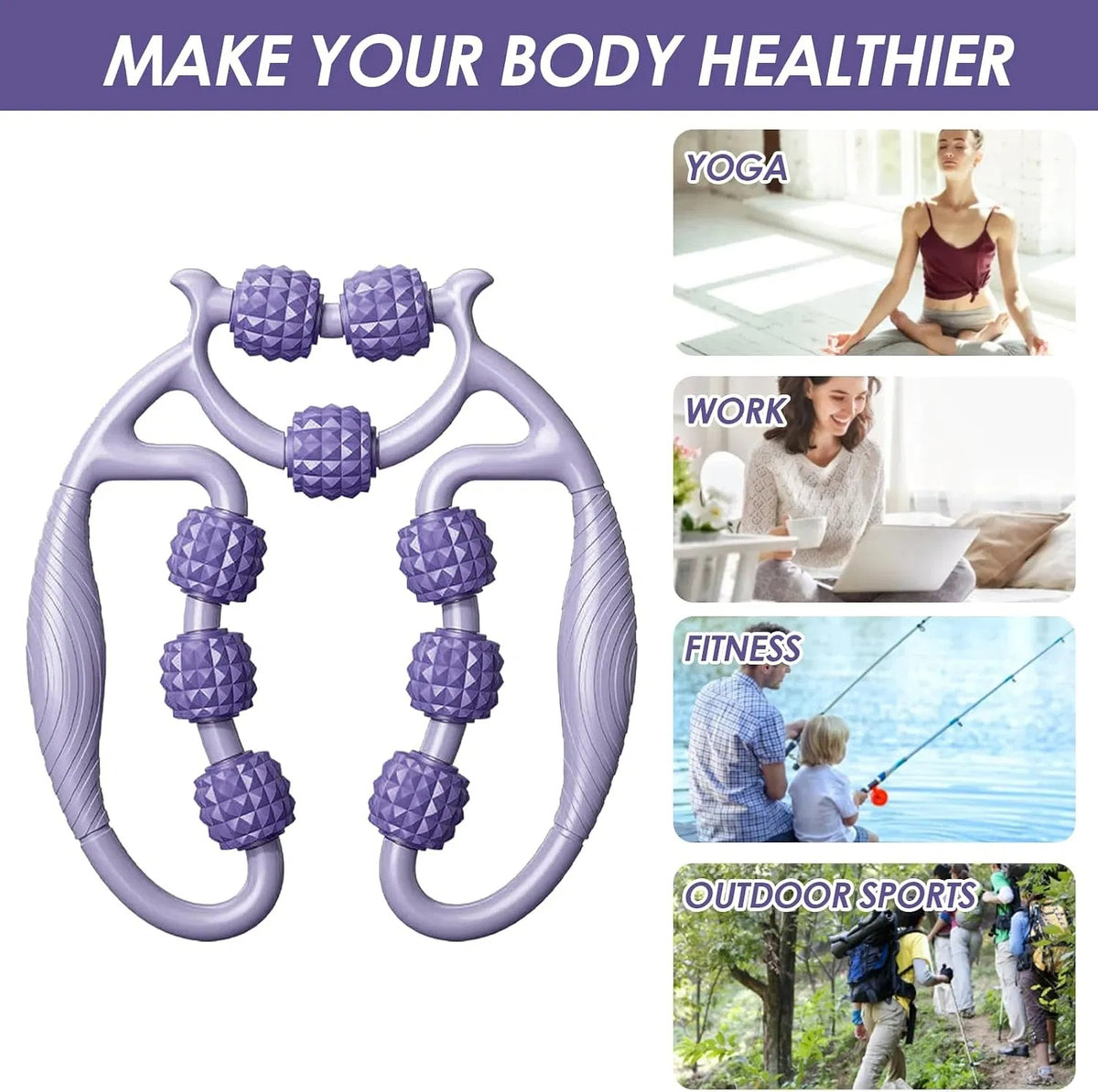 Muscle Roller Stick, 9 Wheels, Purple