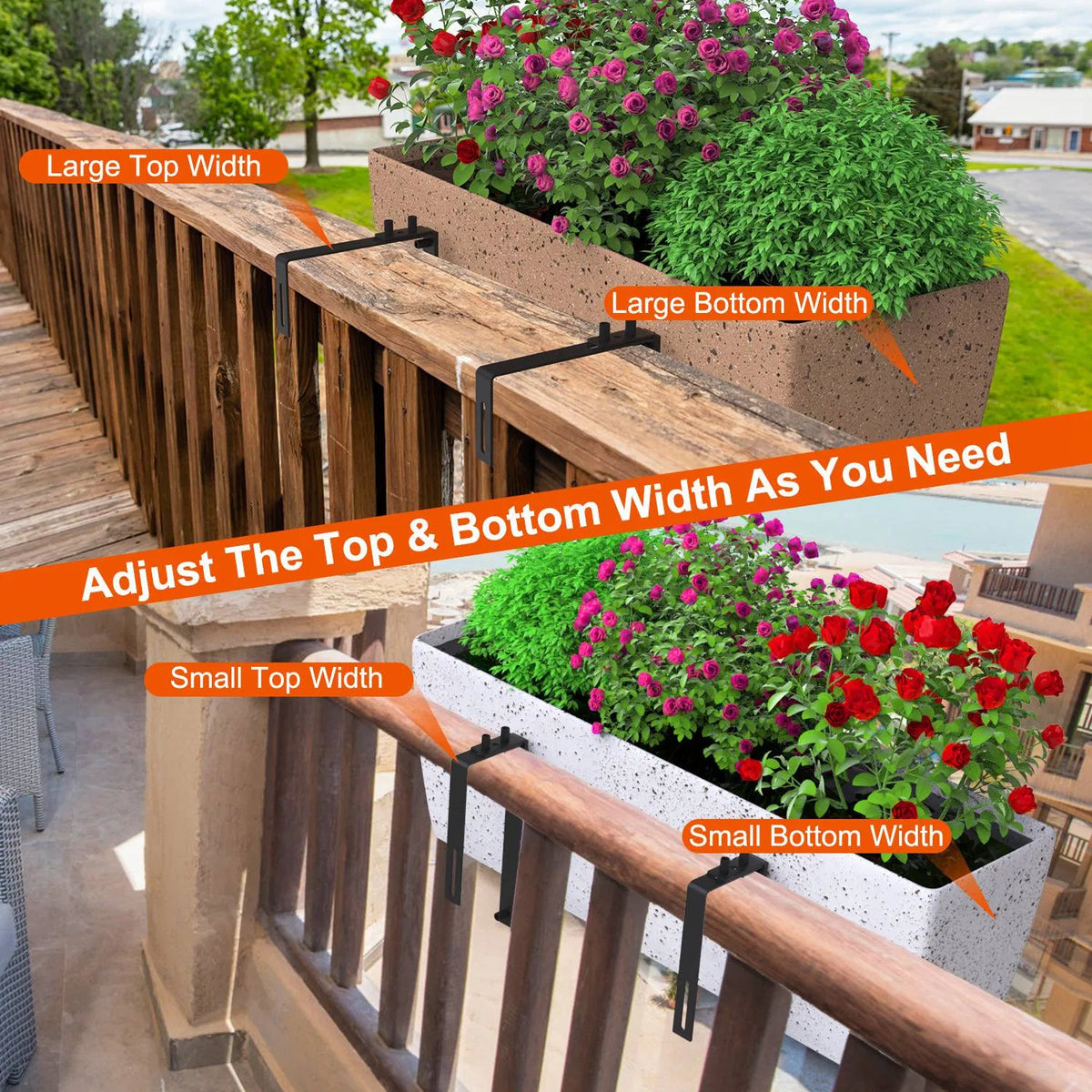 Adjustable Railing Planter Box Brackets, 4 Pack