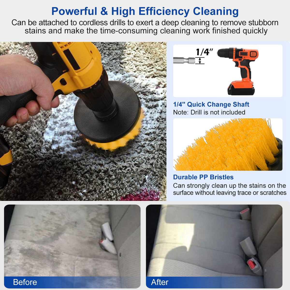Drill Brush Attachment Set, 3 Pieces, Yellow - image 5