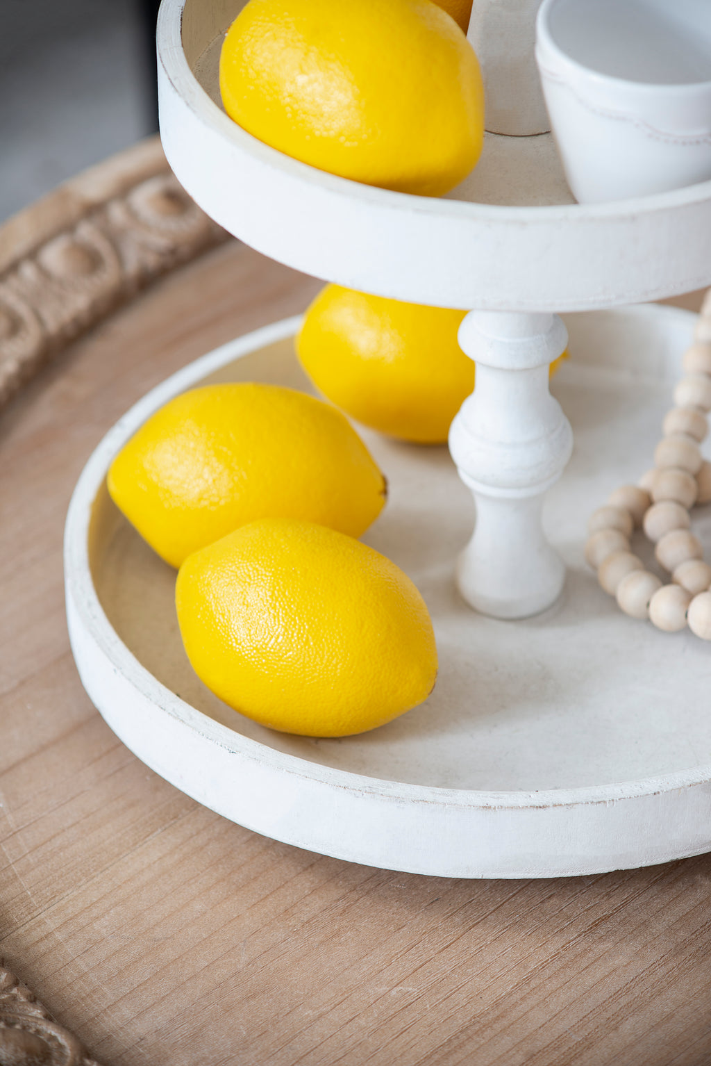 Two-Tier Round Wood Tray, White - image 5