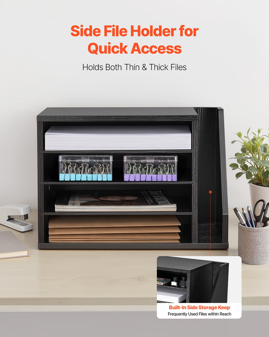 Desk Literature Organizer, 4 Compartments, Black - image 3