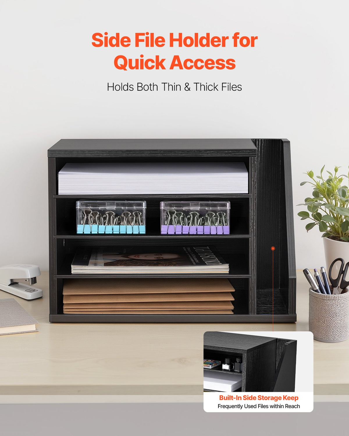 Desk Literature Organizer, 4 Compartments, Black - image 3