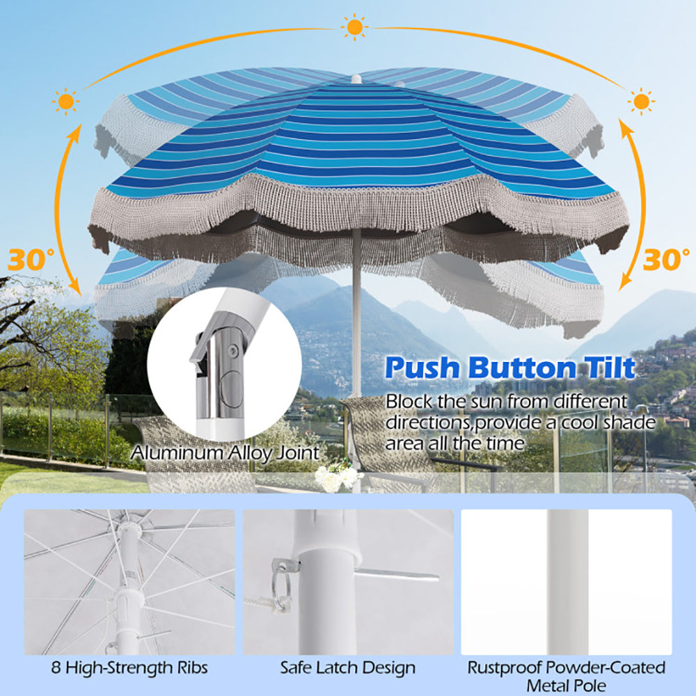 Fringe Beach Umbrella, 6.5 ft, with Tilt and Sand Anchor - image 8