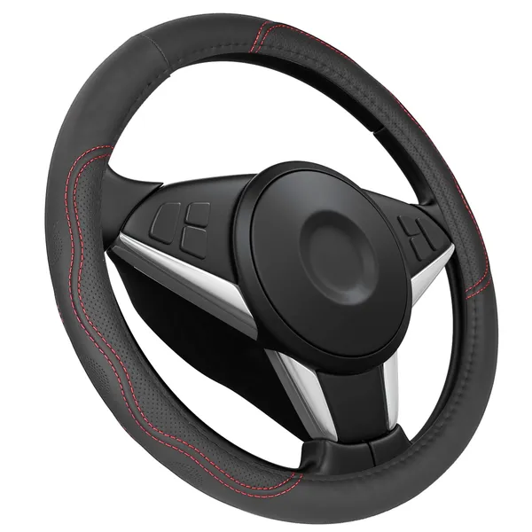 Perforated Faux Leather Steering Wheel Cover, 14.5-15 in - image 2