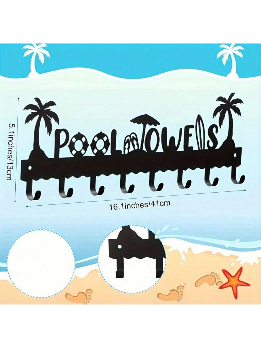 Pool Towels Wall Rack, Beach Theme, 8 Hooks - image 4