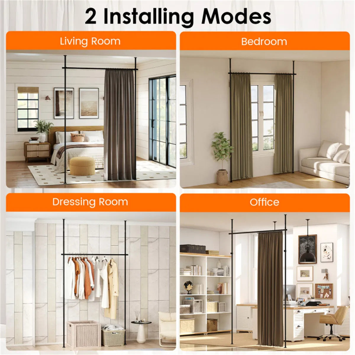 Room Divider Curtain Rod, Floor-to-Ceiling Tension - image 7
