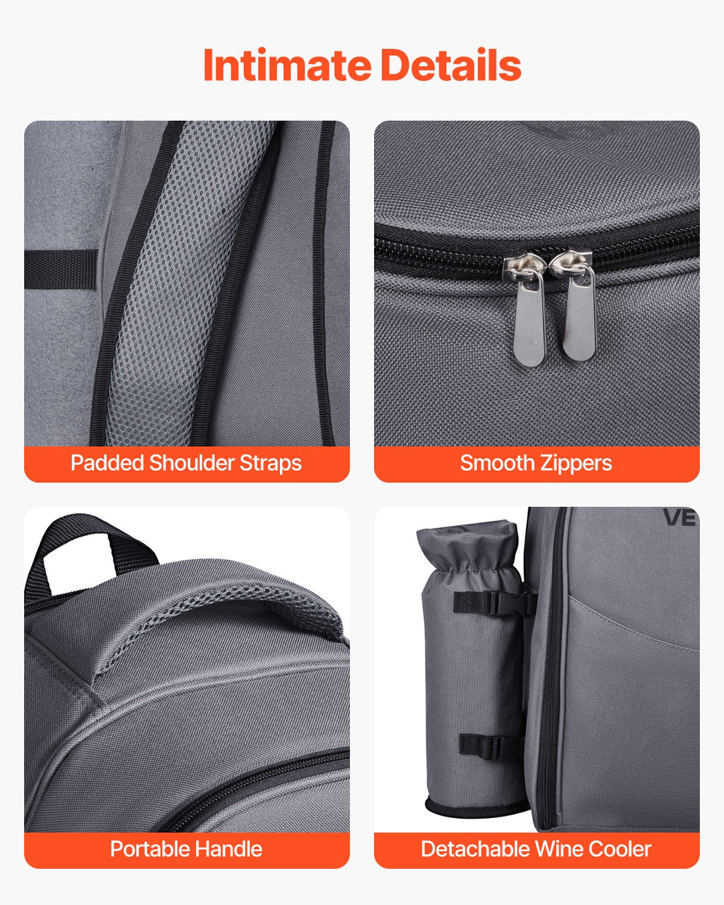 2-Person Picnic Backpack with Cooler, Grey - image 4