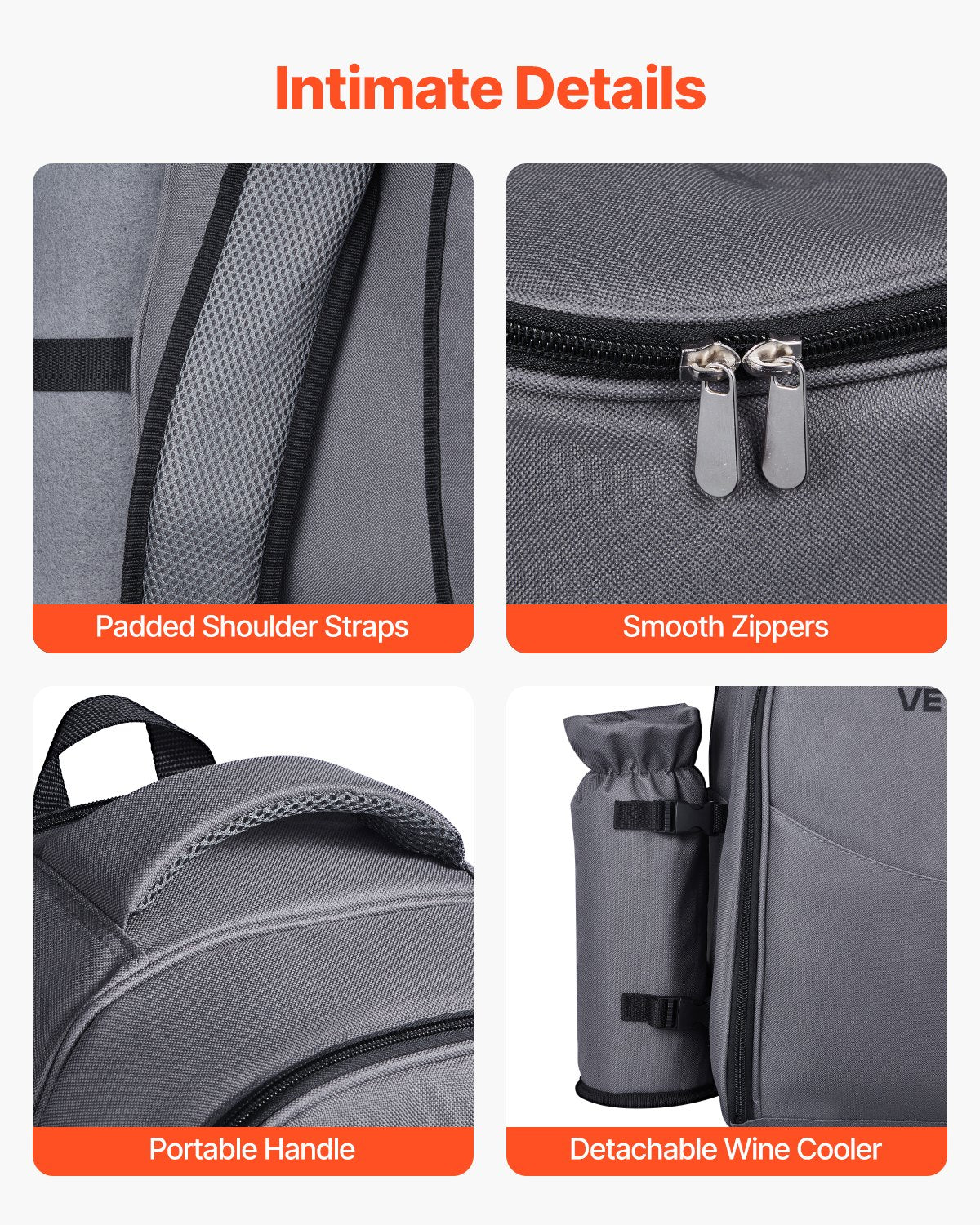 2-Person Picnic Backpack with Cooler, Grey - image 4