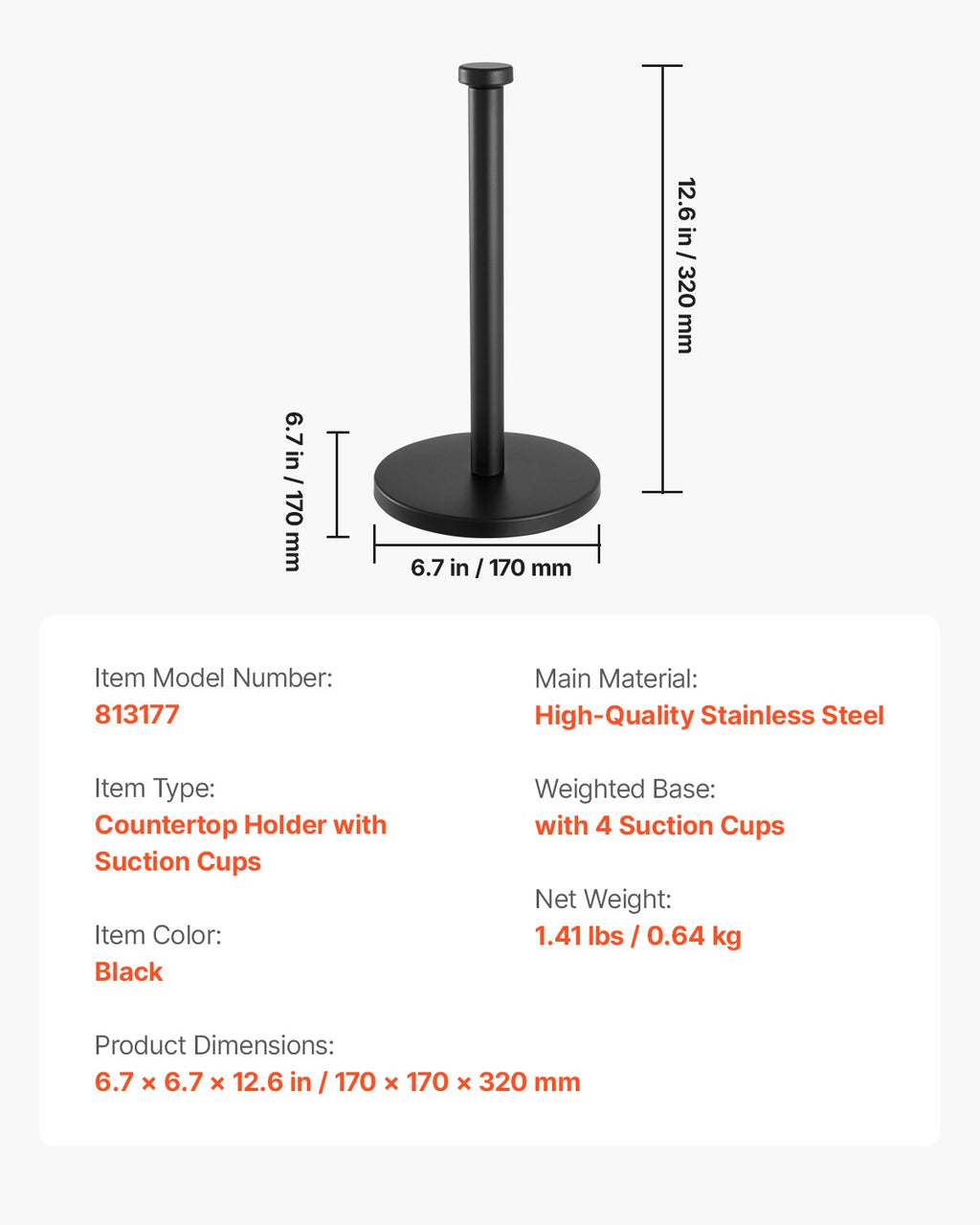 Countertop Paper Towel Holder, Black Stainless Steel