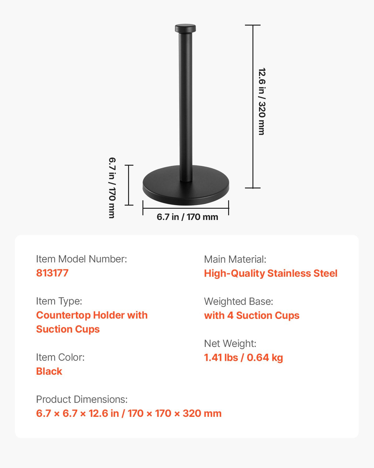 Countertop Paper Towel Holder, Black Stainless Steel