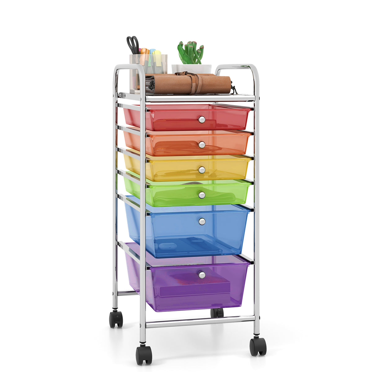 6-Drawer Rolling Storage Cart, Clear Multicolor - image 2