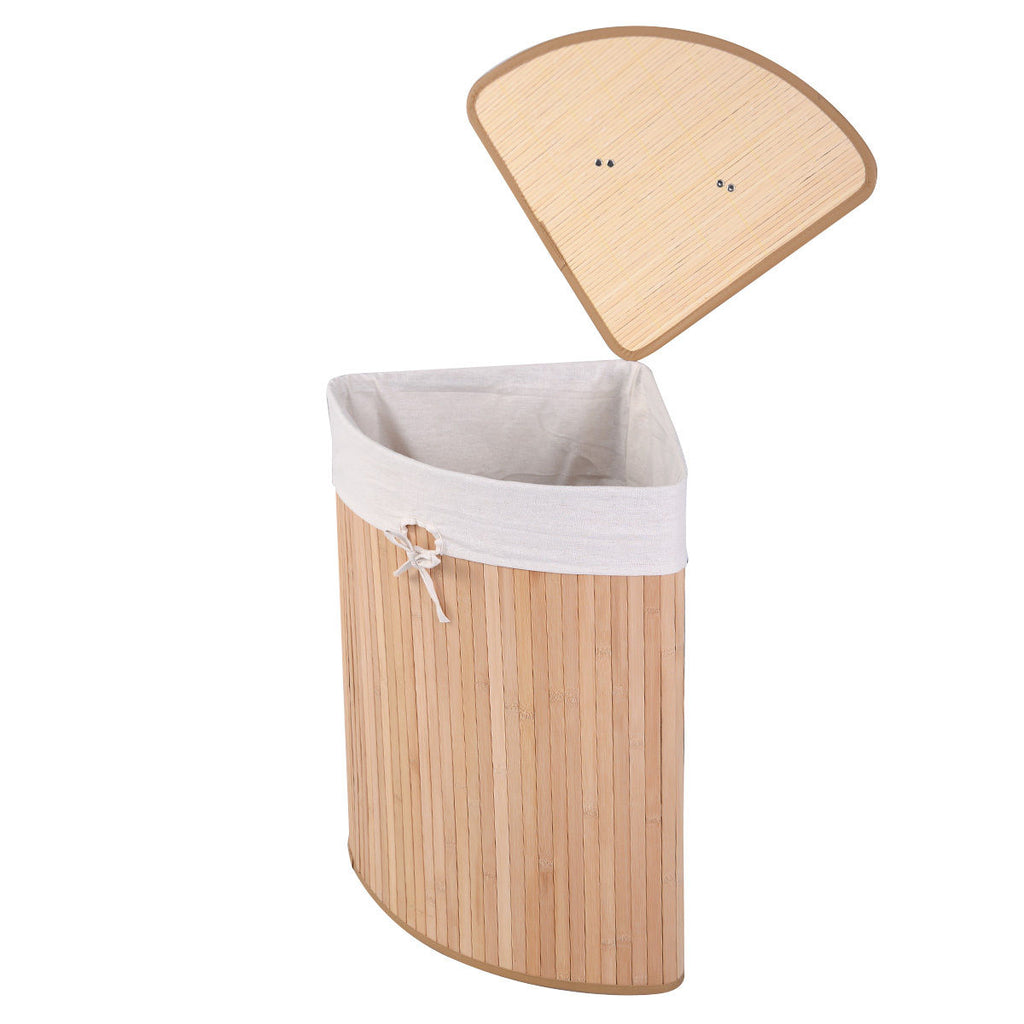 Corner Bamboo Laundry Hamper with Lid, Natural - image 5