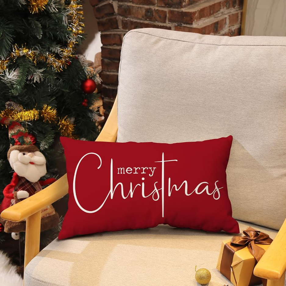 Merry Christmas Lumbar Pillow Cover, Red, 12 x 20 in - image 2