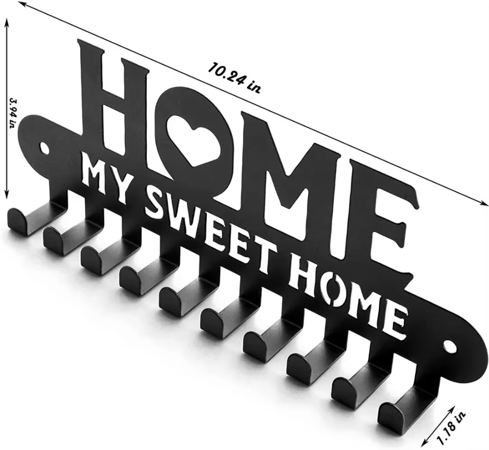 Home Sweet Home Metal Wall Hook Rack, Black - image 2