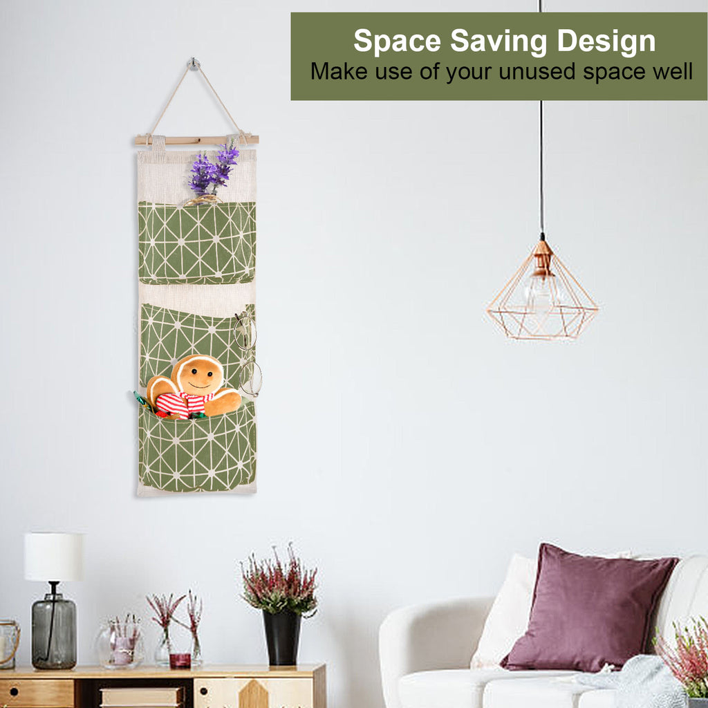 Wall Hanging Storage Organizer, 3 Pockets, Green - image 6
