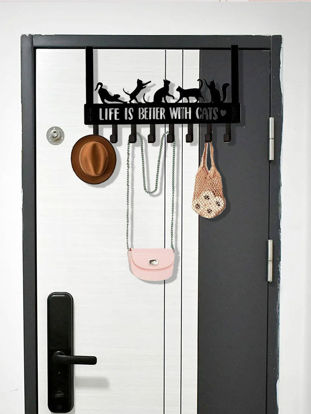Over-the-Door Hook Rack, Cat Silhouette Design, 8 Hooks - image 2