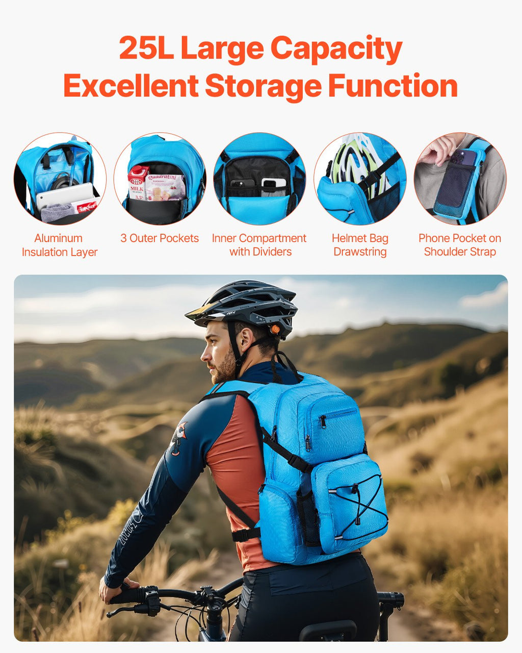 25L Hydration Backpack with 2L Bladder, Blue