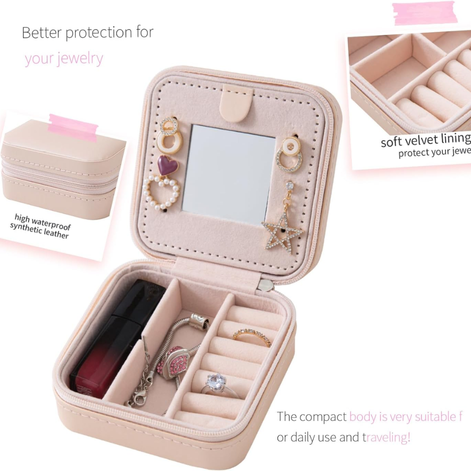 Travel Jewelry Case with Mirror, Pink - image 3