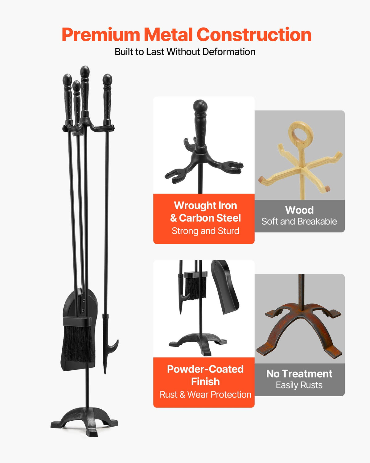 Fireplace Tool Set, 4 Piece with Stand - image 4