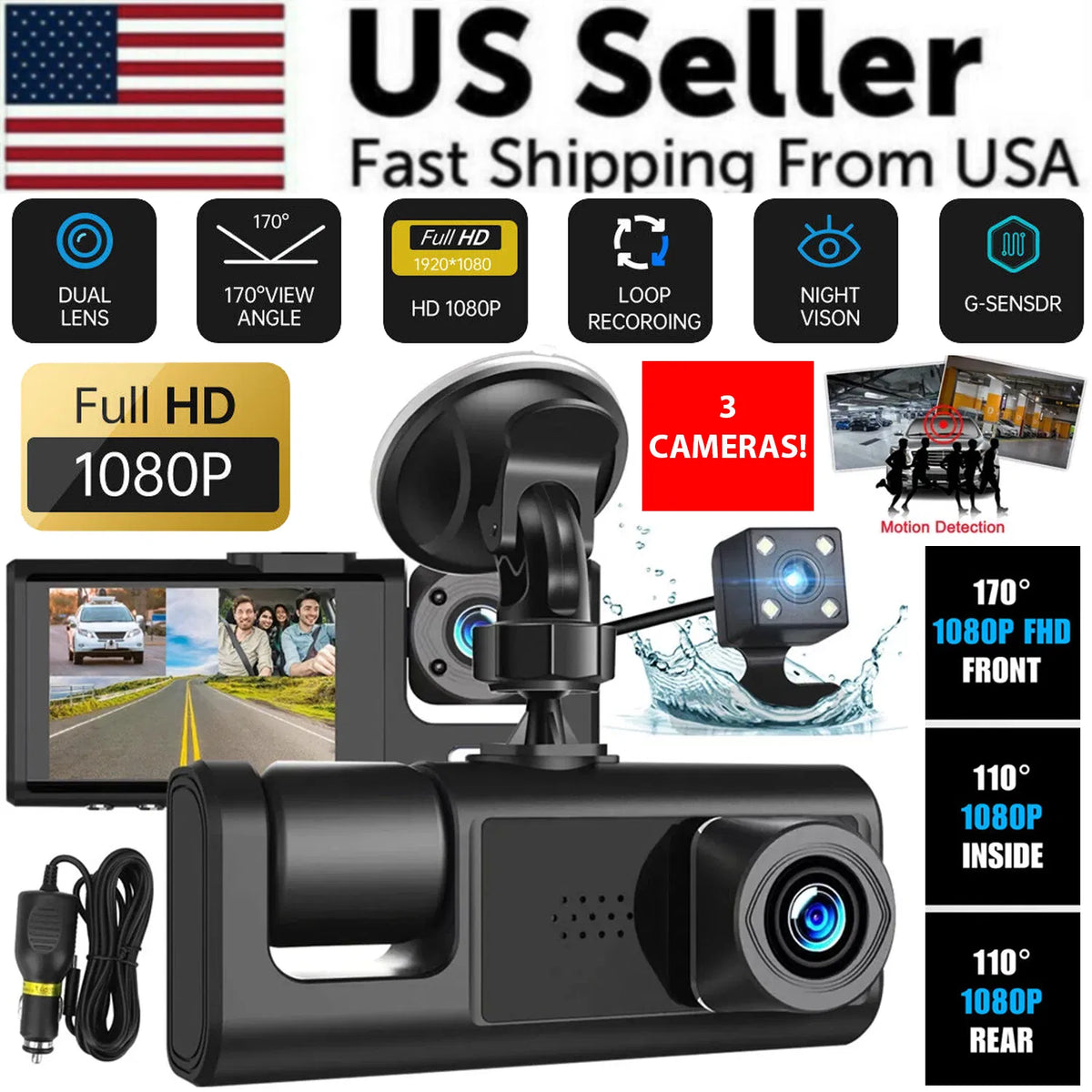 Dual-Lens 1080P Dash Cam, Front & Inside - image 6