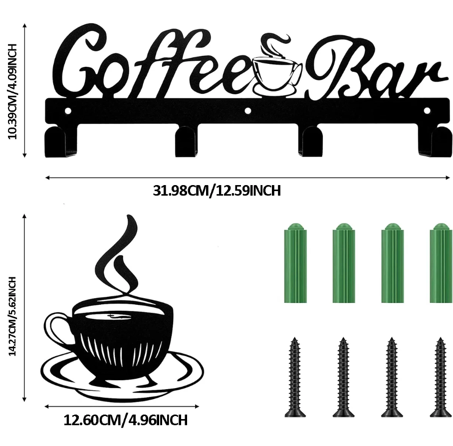 Coffee Bar Wall Mug Rack with Hooks - image 5
