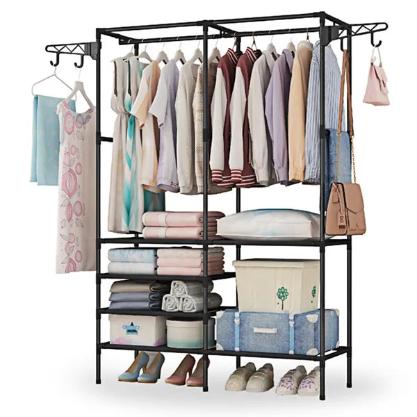 Metal Garment Rack with Shelves, Black