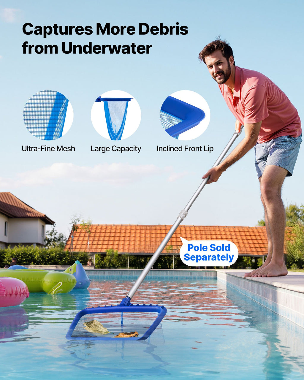 Pool Cleaning Kit with Skimmer Nets and Brushes, 4 Pieces - image 2