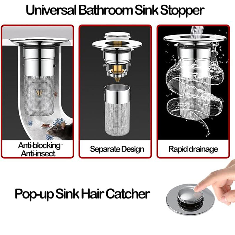 Pop-Up Sink Drain Stopper with Hair Catcher - image 2