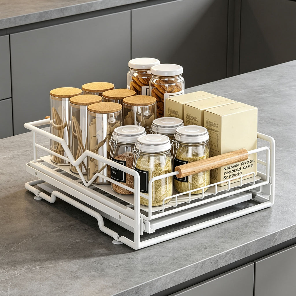 Pull-Out Under-Sink Organizer with Drip Tray, White - image 2