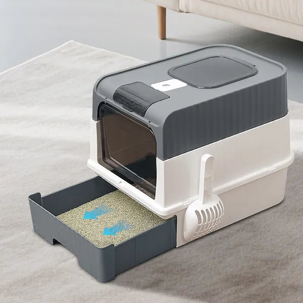 Easy-Clean Cat Litter Box with Drawer, Grey - image 6