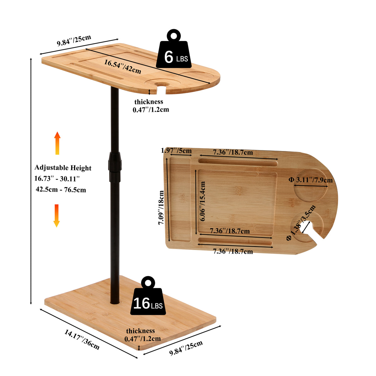 Bamboo C-Shaped Side Table, Height Adjustable - image 3